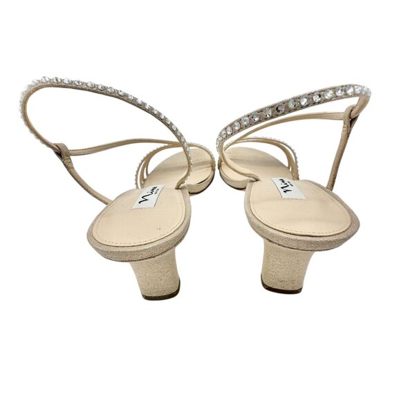 Nina Gerri-Fy Taupe Reflective Heeled Sandals Strappy Rhinestone 10M Formal - Picture 10 of 11